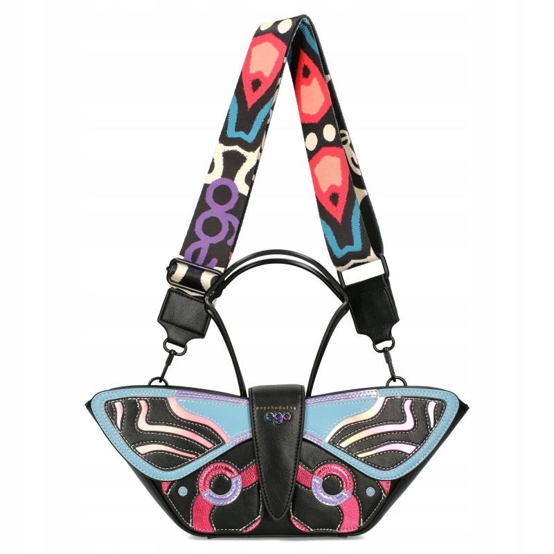 Ego Dámská kabelka Přes Rameno Odnímatelný Motýl Kůže Logovaný Pásek Černá