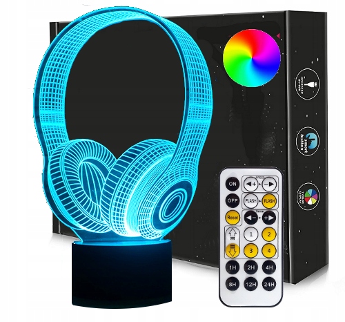 

Lampka nocna 3D Led Słuchawki Usb Pilot Rgb