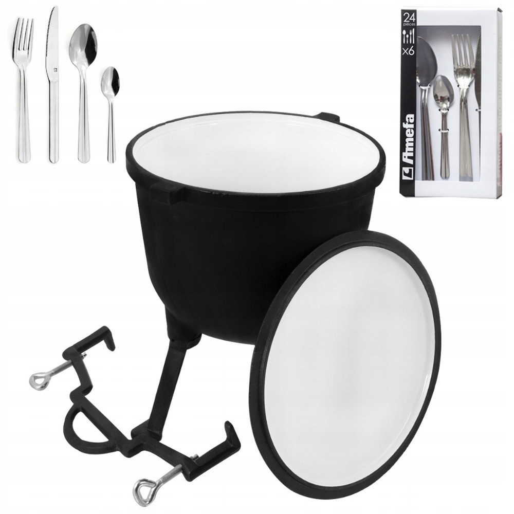 Kociołek żeliwny emaliowany 8L garnek pieczonki ognisko sztućce Amefa 24el
