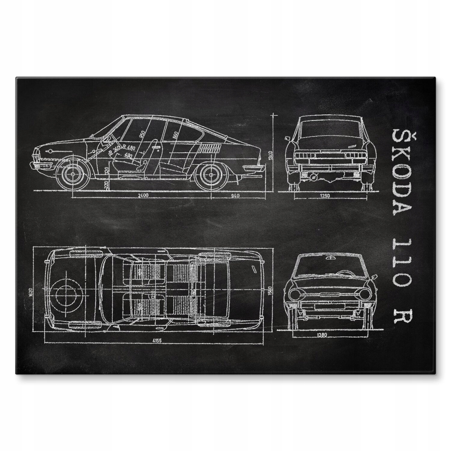 Kovový plakát Škoda 110 R Auto Automobilový patent Slate 42 x 59,