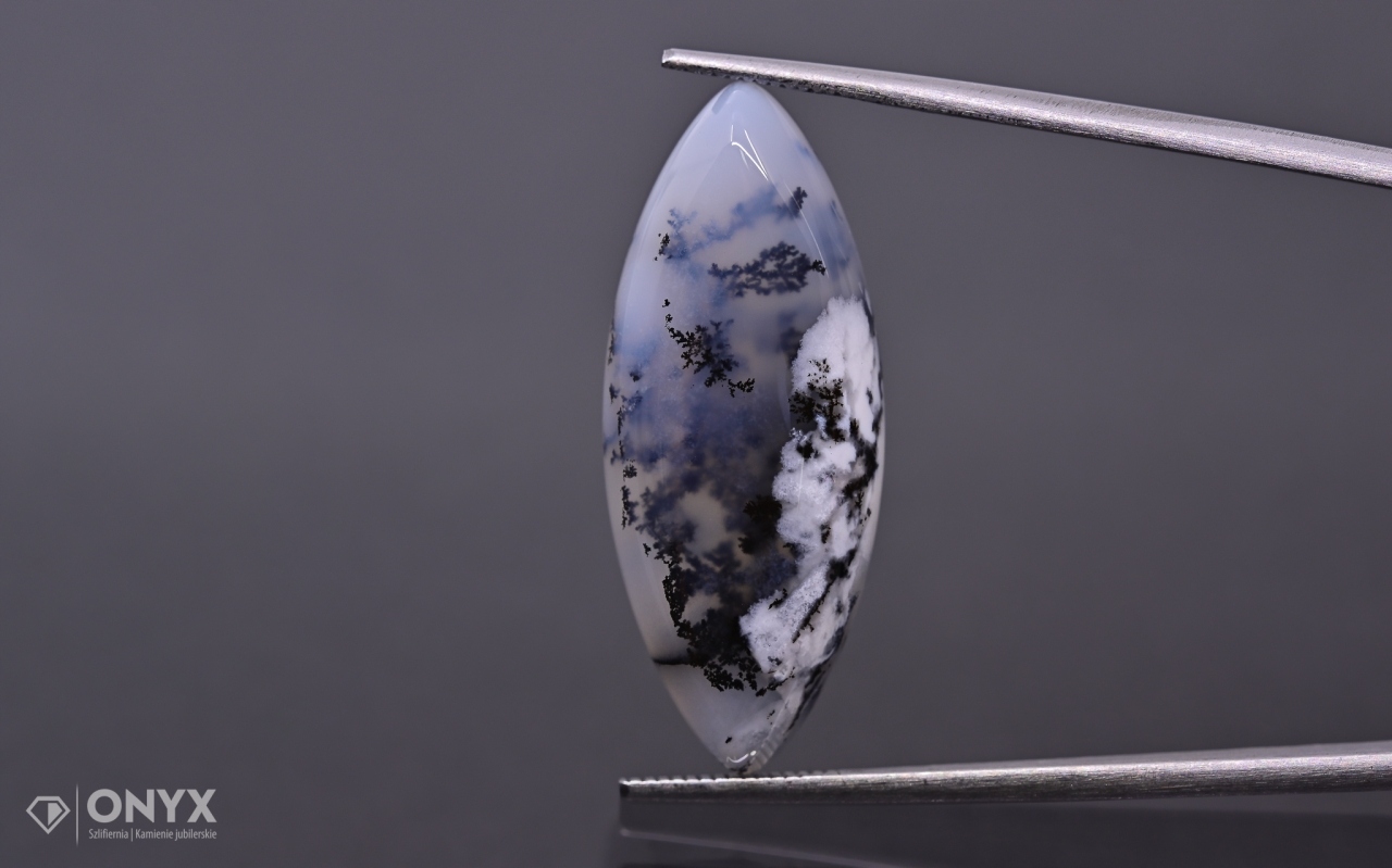 Dendritový achát kabošon markýza 29,5x12 mm