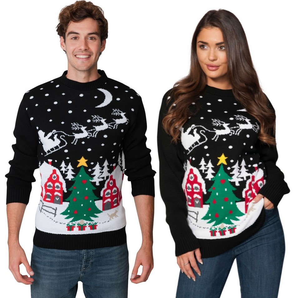 ŚWIĘTA NOC SWETER ŚWIĄTECZNY ZESTAW DLA PAR CHOINKA MIKOŁAJ