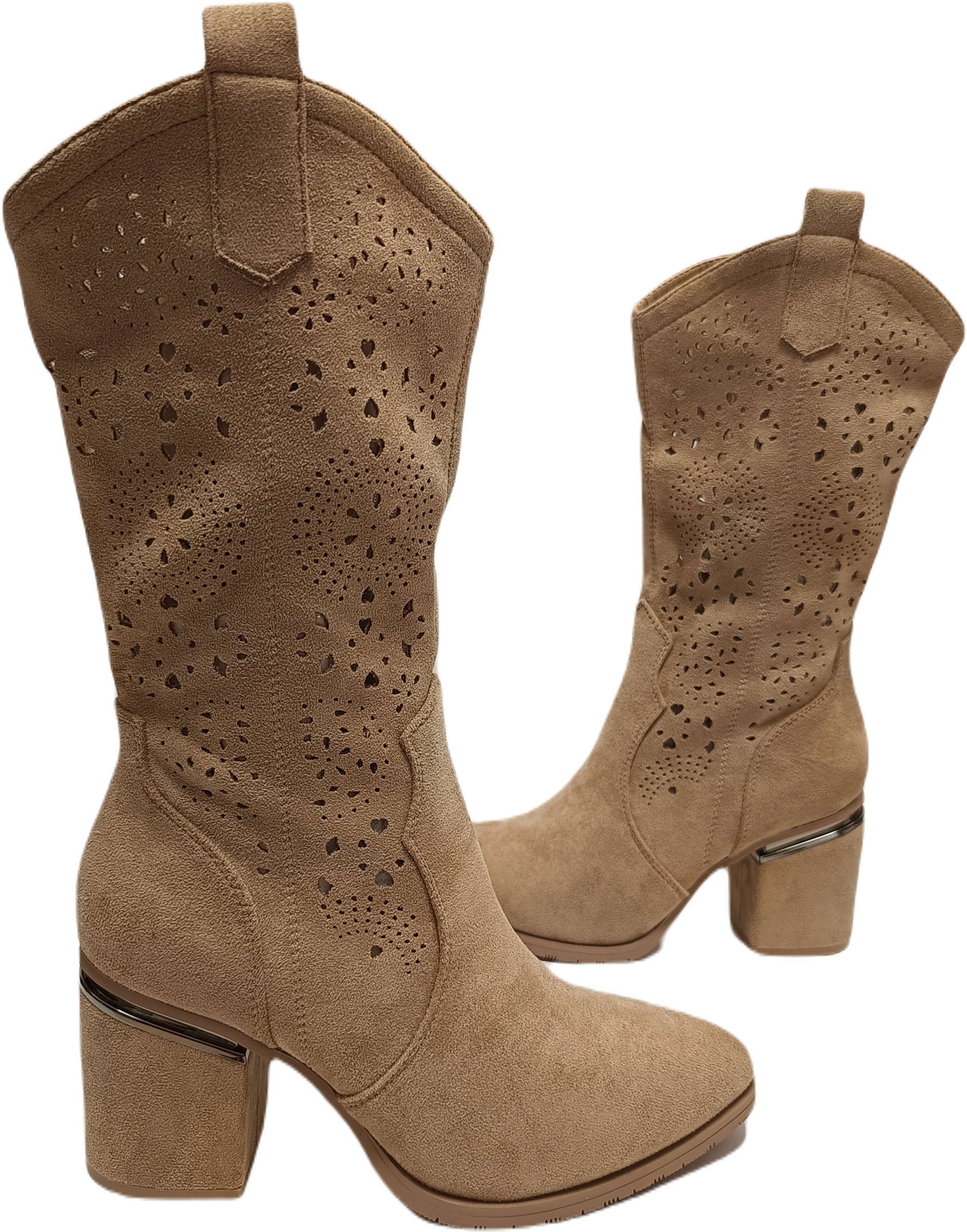 Kozačky Ažur Semiš podpatek S.barski HY38-28 Béžová r40