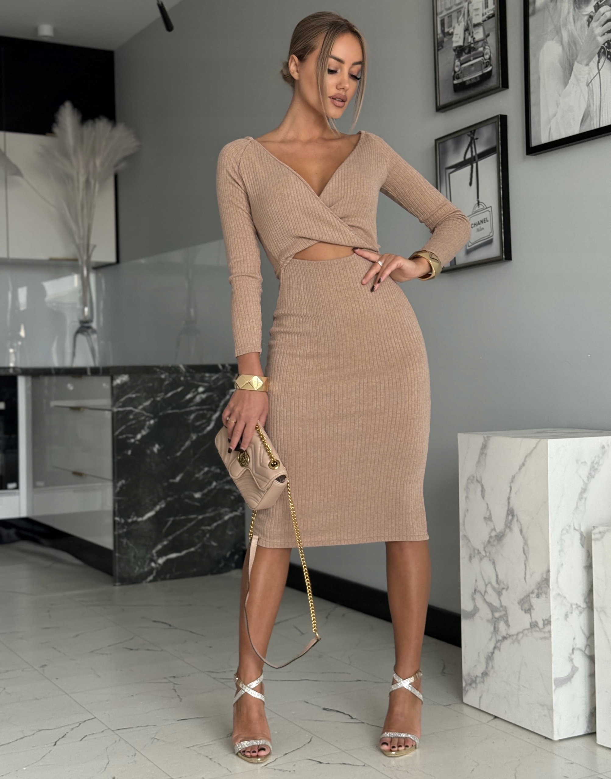 Šaty Oboustranná 2v1 Pruhovaná Produkt Polský Modelovací Mokka Xs