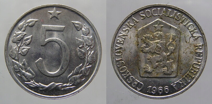 70. CZECHOSŁOWACJA, 5 HALERZY, 1966 ST.1/1-