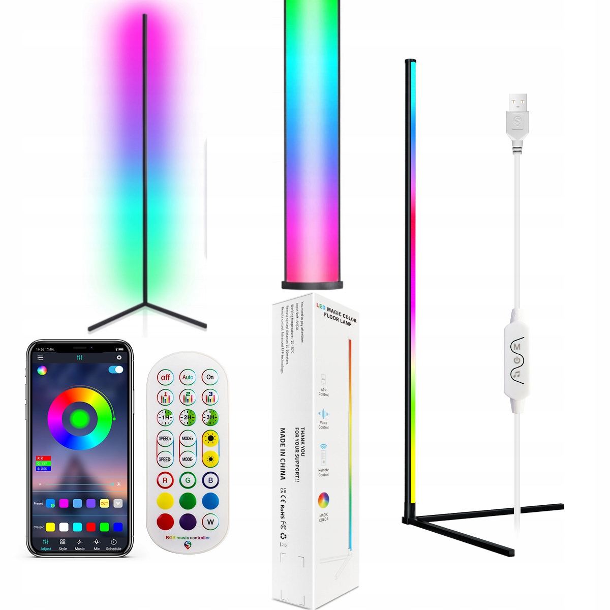 

Lampa Led Podłogowa Stojąca Narożna Pilot Apka Rgb