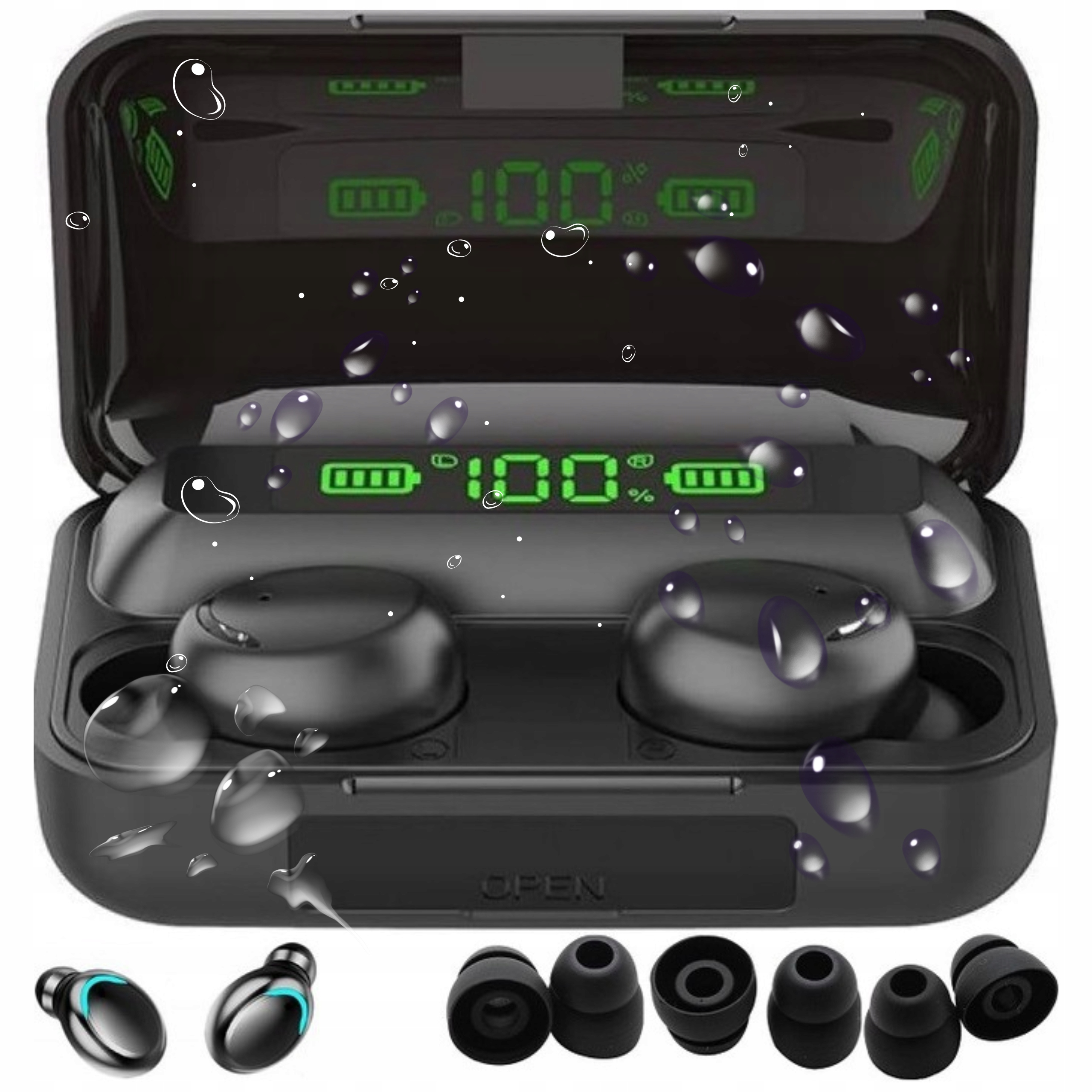 SŁUCHAWKI BEZPRZEWODOWE DOUSZNE DO TRENINGU BLUETOOTH 5.1 + POWERBANK