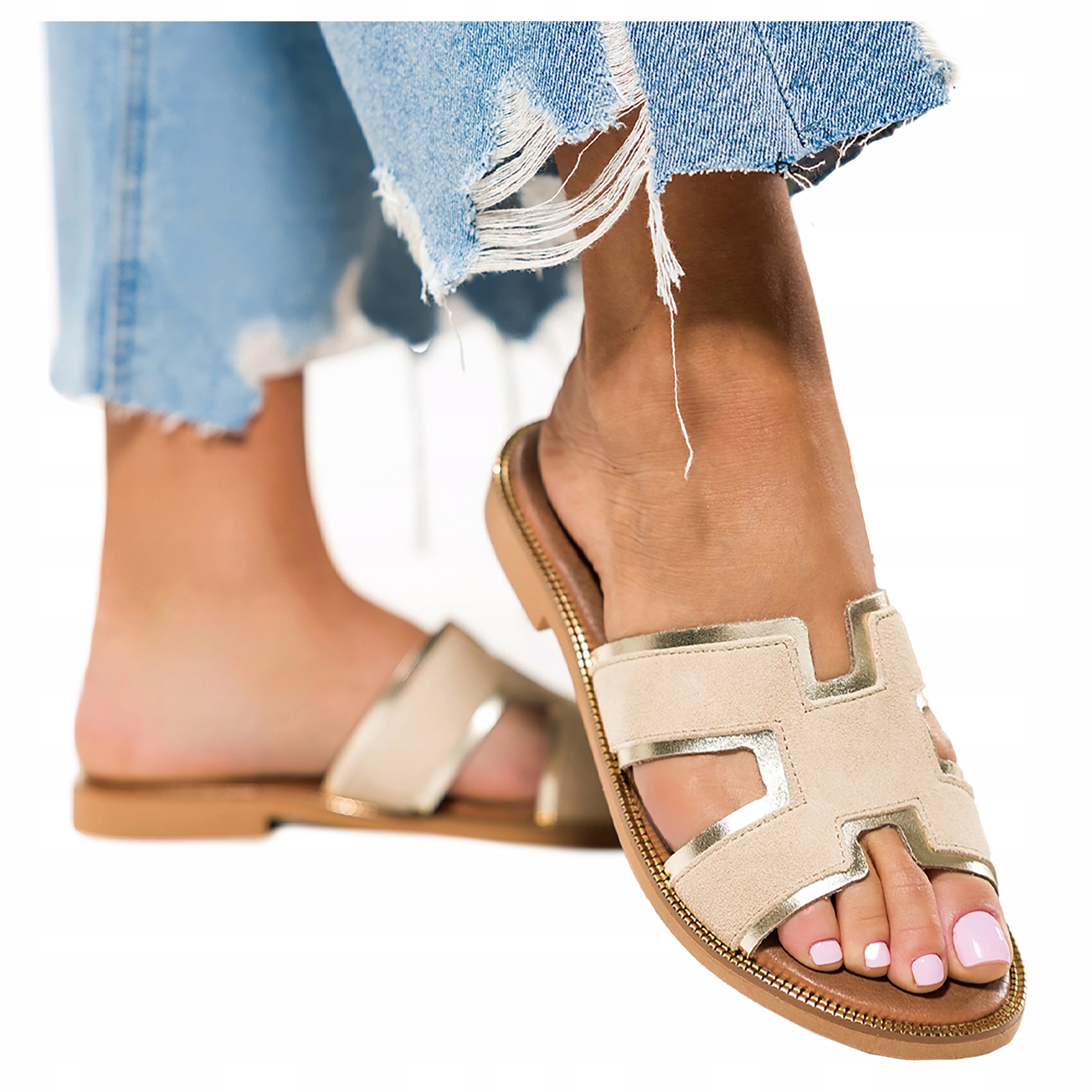 Nazouváky Kožené Dámské Ploché Pohodlné Nazouvací Béžové Polský Výrobek vel 41