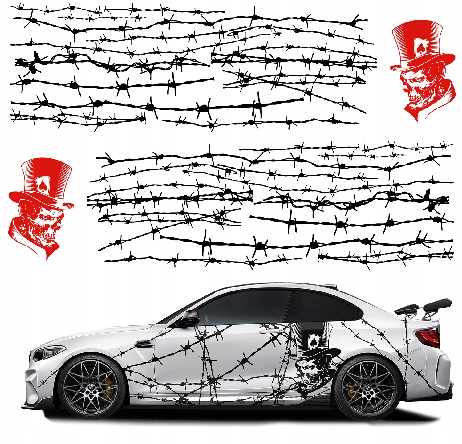 2x Nálepka Grafika na auto Motiv lebka Skull Dráty 94x670