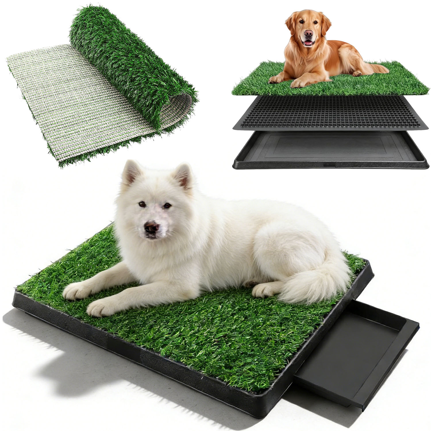 Toaleta Pro Psy Pro Kočky S Umělou Trávou Snadné Čištění 2 X Trávou 68*41,5*3 CM