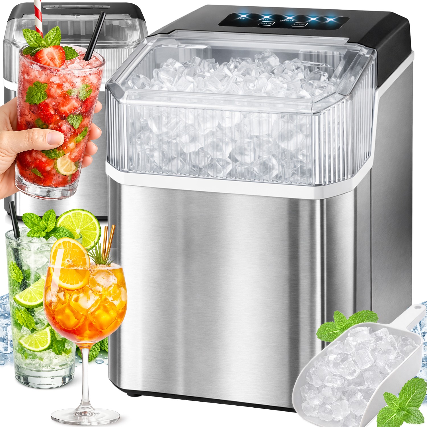 Kostkarka Do Lodu 1,2L Duża 85W 12kg/24h Regulacja Rozmiaru Ekspresowy Lód