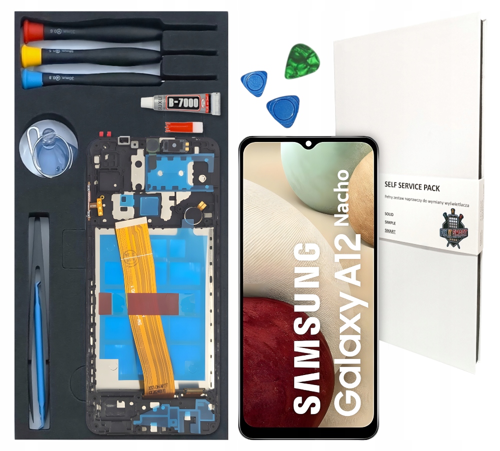 LCD displej Pro Samsung Galaxy A12 Nacho Originál Zila Rámeček Sada