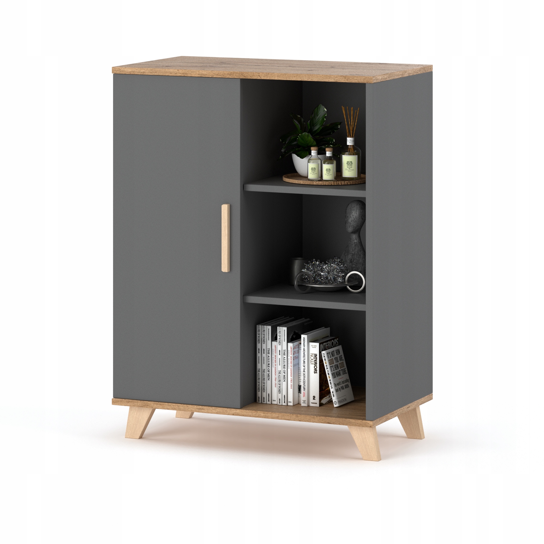 Komoda OSLO ANTRACYT 80CM Pojemna Szafka DRZWI Styl Skandynawski