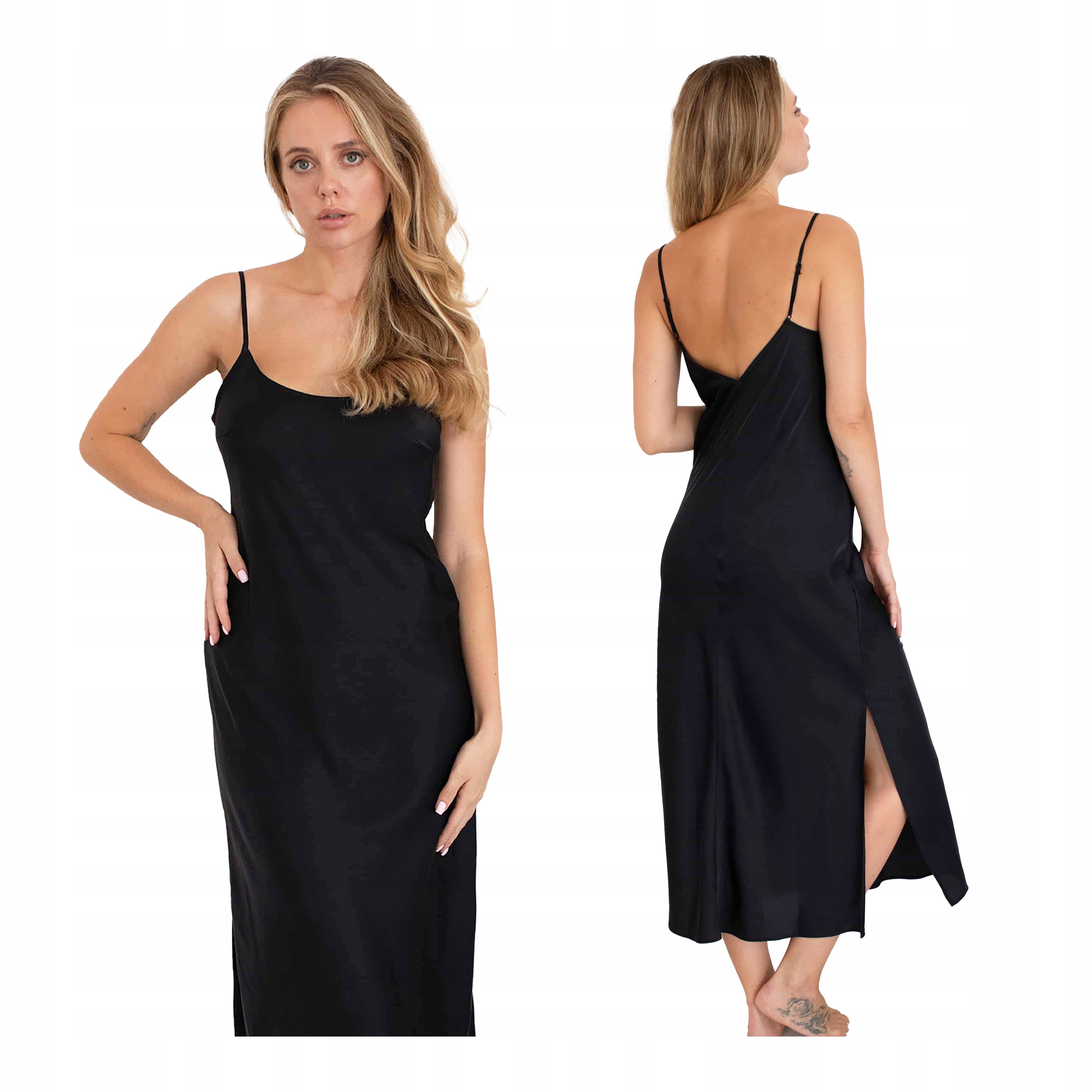 Saténové dlouhé dámské pyžamo černé košile noční satén soft Kleo M