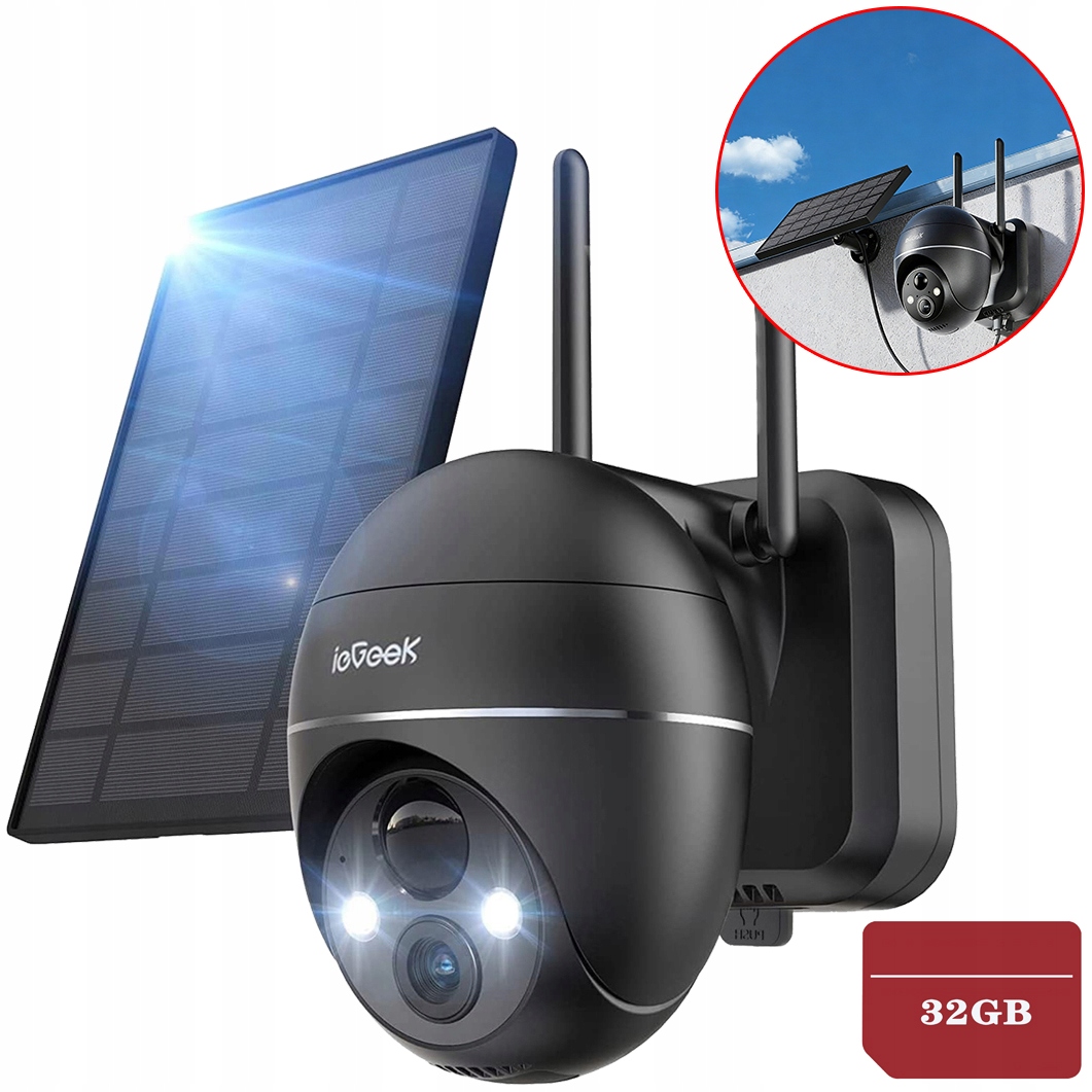 Solární Otočná Wifi Kamera 2K 3MPX Ip Venkovní 9000MAH 4X Zoom Fhd 32GB