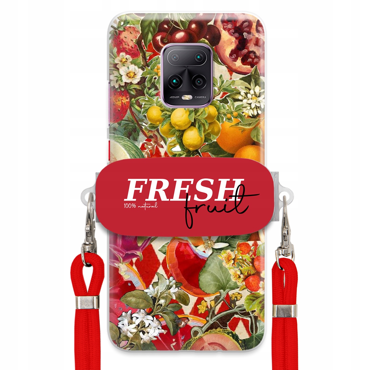 Puzdro pre Xiaomi Redmi 10X 5G Červené Crossbody vodítko držiak Fresh Fruit