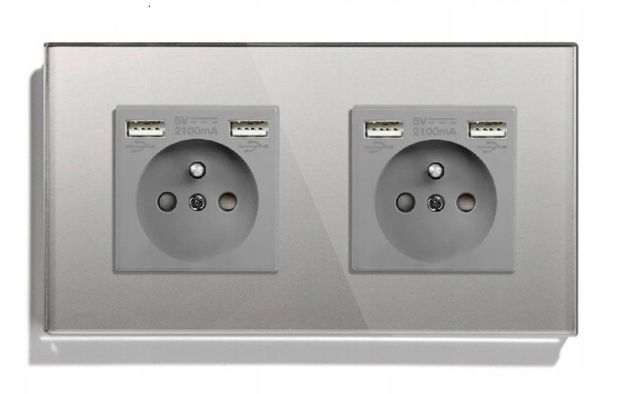 Skleněná Zásuvka Dvojitá Usb A+a Kontakt Zásuvka 16A Sklo 157 mm