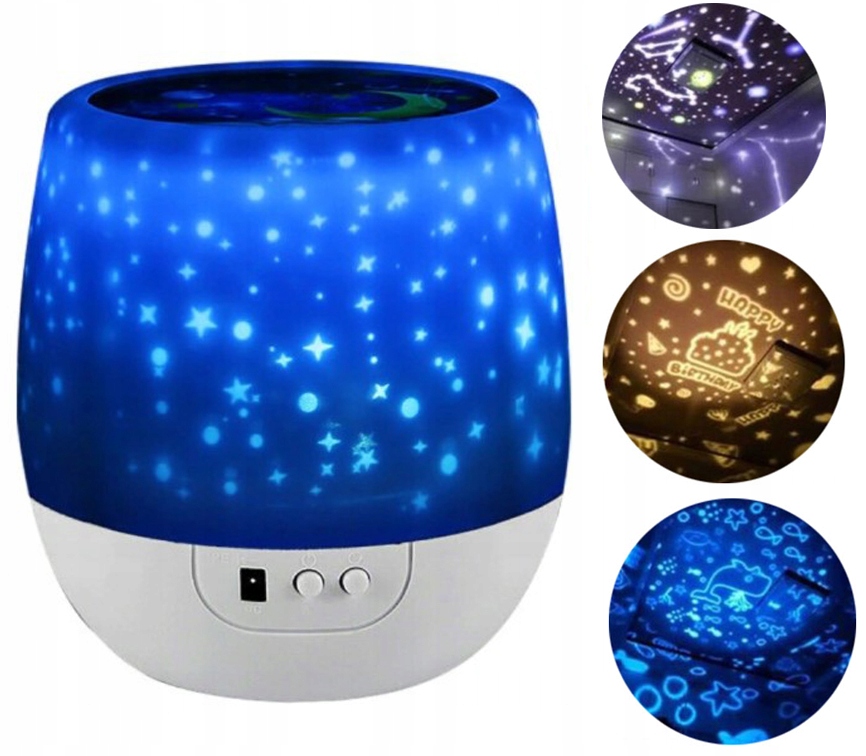 

Lampka Nocna Projektor Gwiazd Nieba Obrotowa 360°