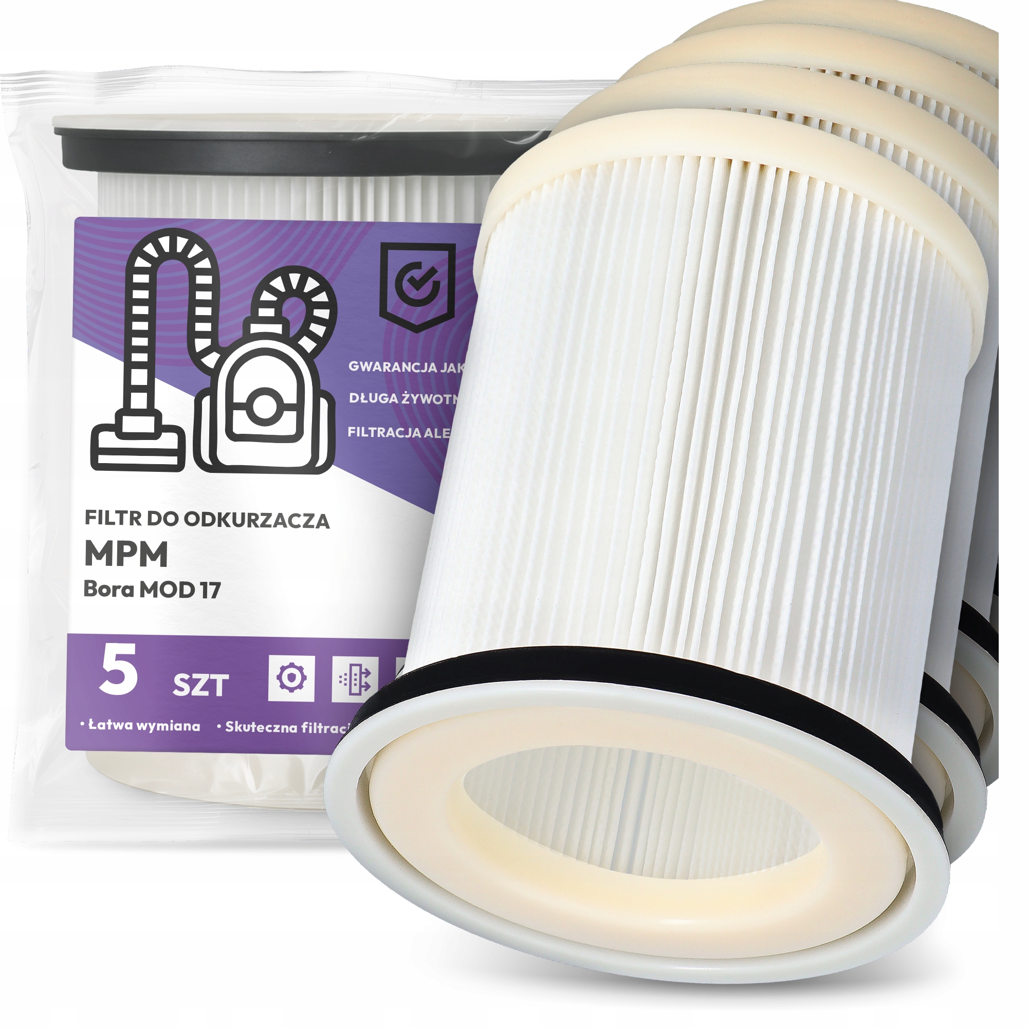 5 x Vzduchový Filtr pro vysavač Mpm Bora Mod 17 Hepa Omyvatelný Em-w