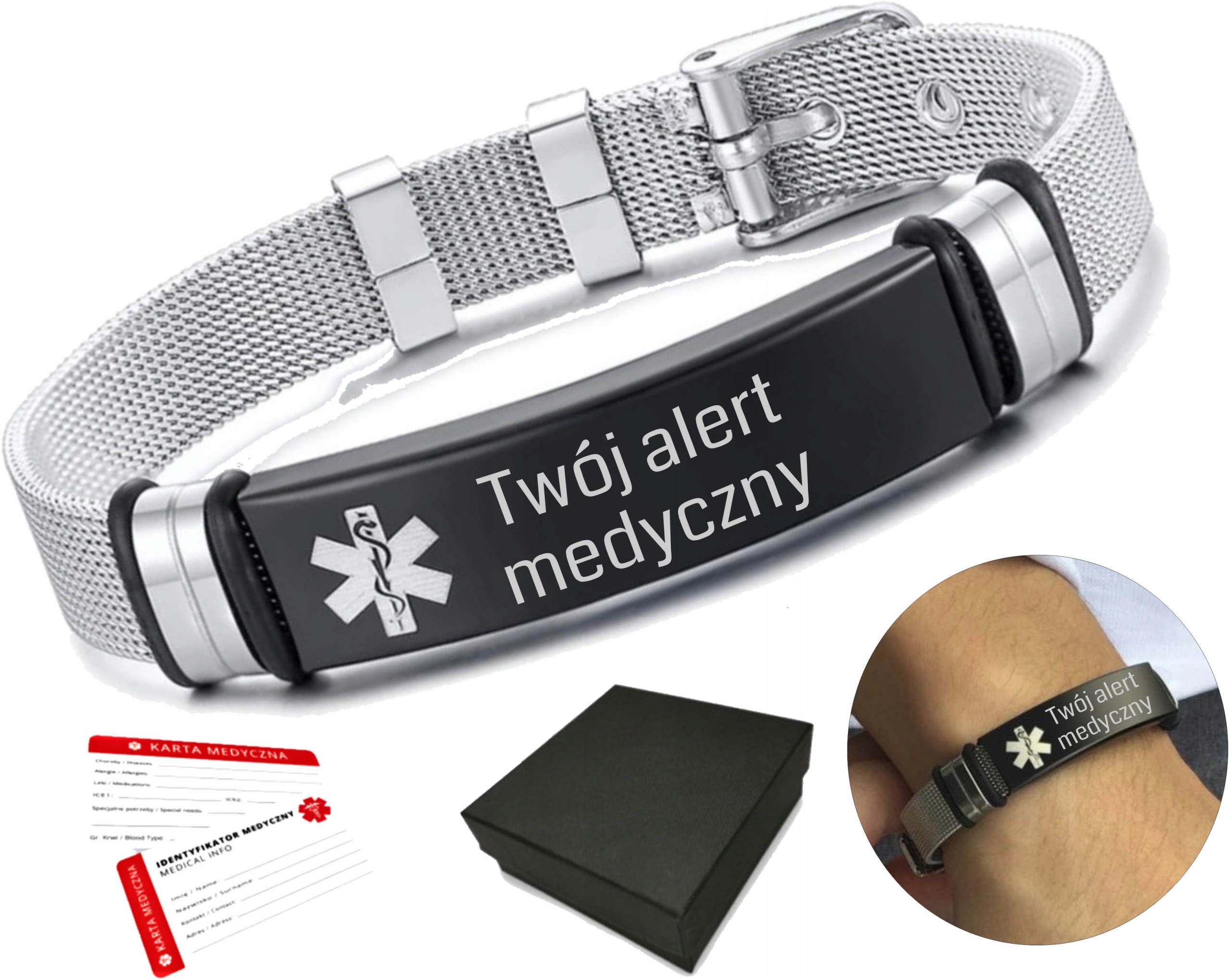 

Medyczna Bransoletka stal szlachetna z Grawerem