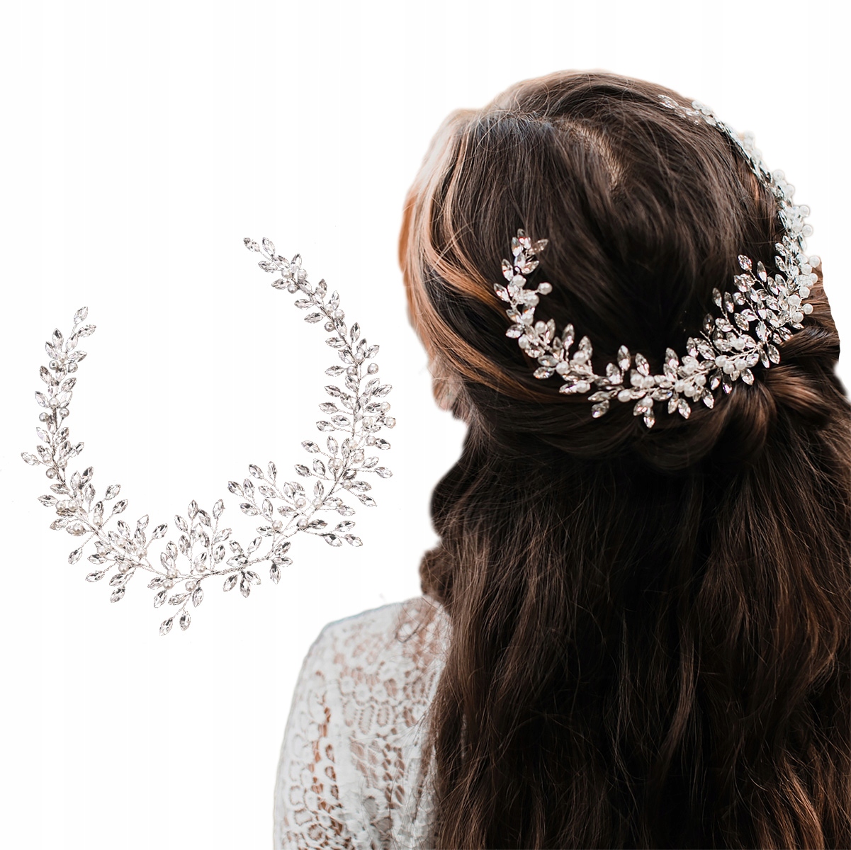 

Opaska na druciku diadem do włosów Srebrna Ślub