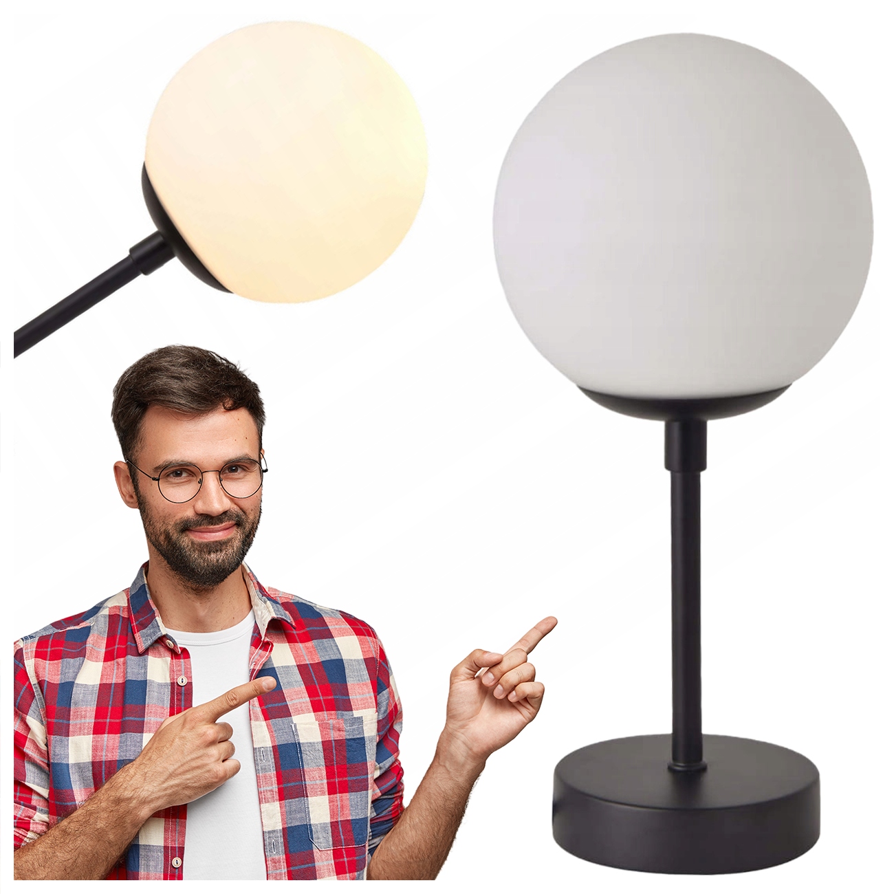 Stolová Lampa Dorado Malá Čierna Mliečna Tienidlo E14