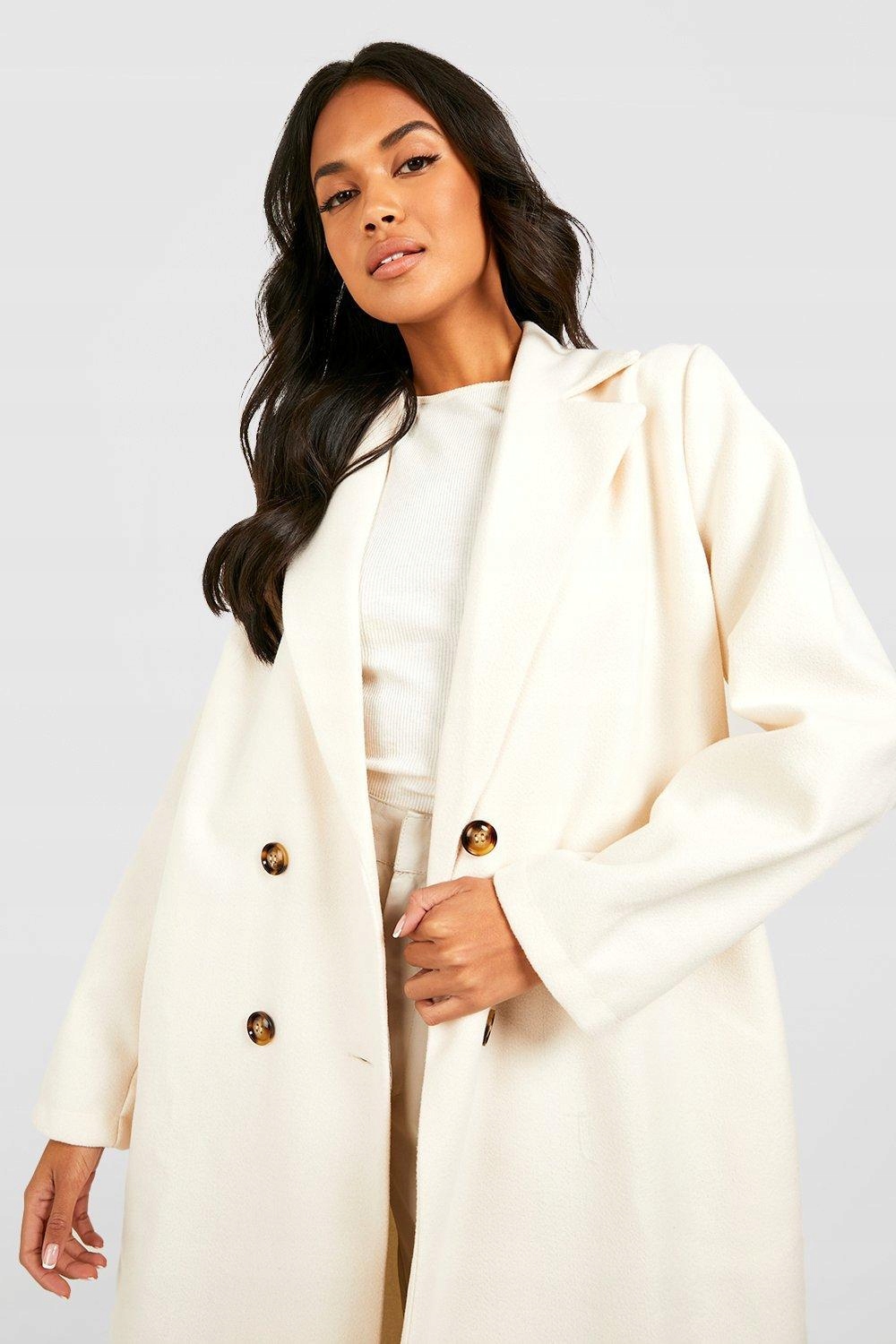 BOOHOO DWURZĘDOWY PŁASZCZ 76U NG2__M Odcień ecru