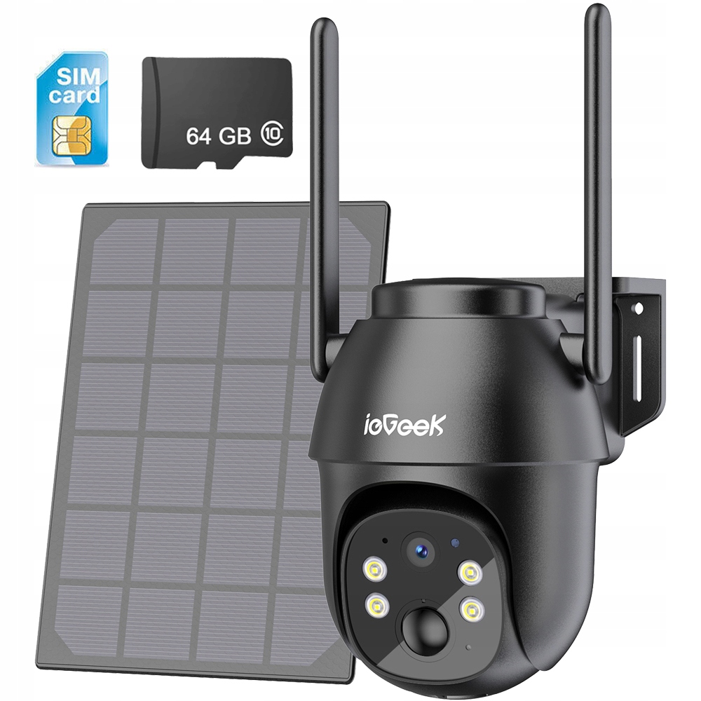 Solarna Kamera Obrotowa Ip Gsm 4G Lte Sim 2K 64GB Pir Detekcja Ai Śledzenie