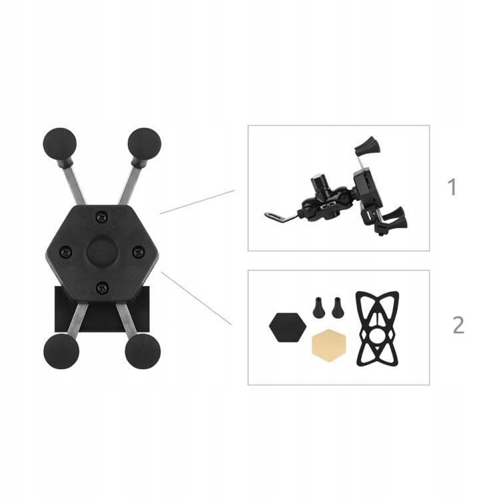 Uchwyt na kierownicę Trizand czarny na telefon do motocykla z ładowarką