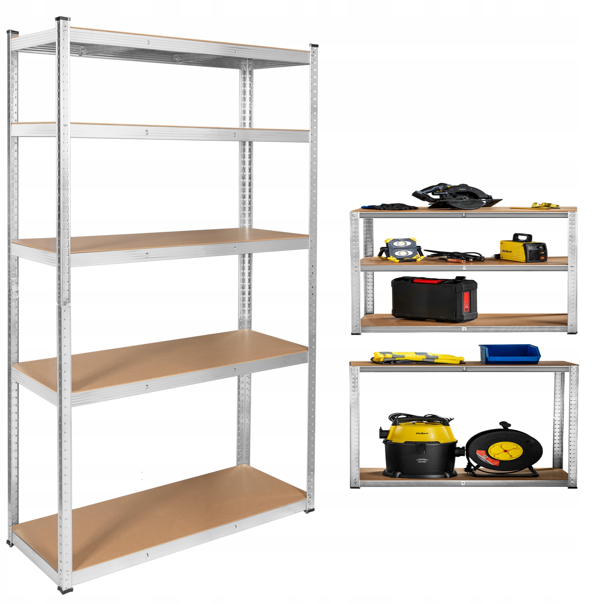 Kovový skladový regál 2v1 5 polic garážový 205 x 120 x 45 cm 875 kg Rebel