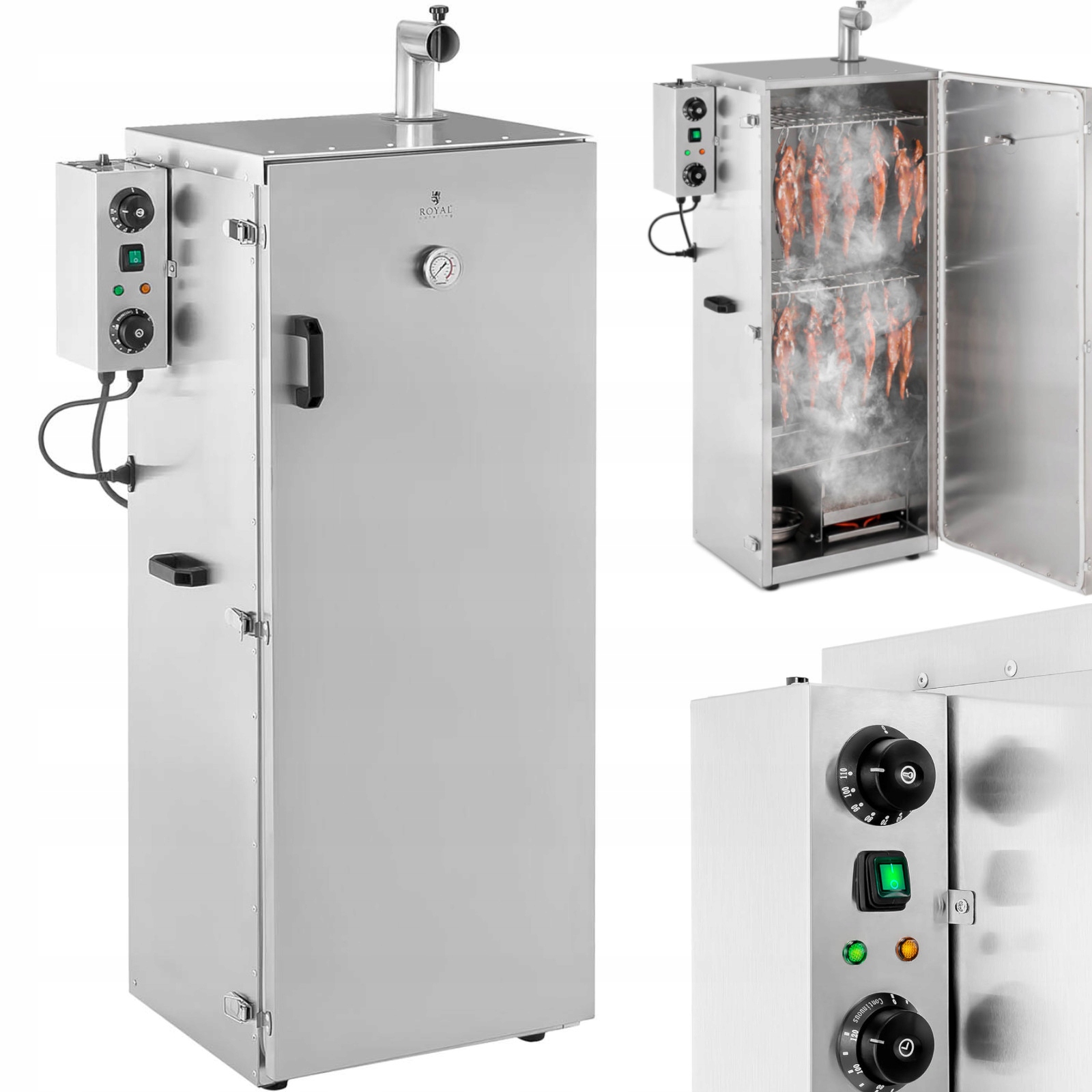 Elektrická udírna s kamna pro uzení, 8 roštů, 147 l, 1000 W