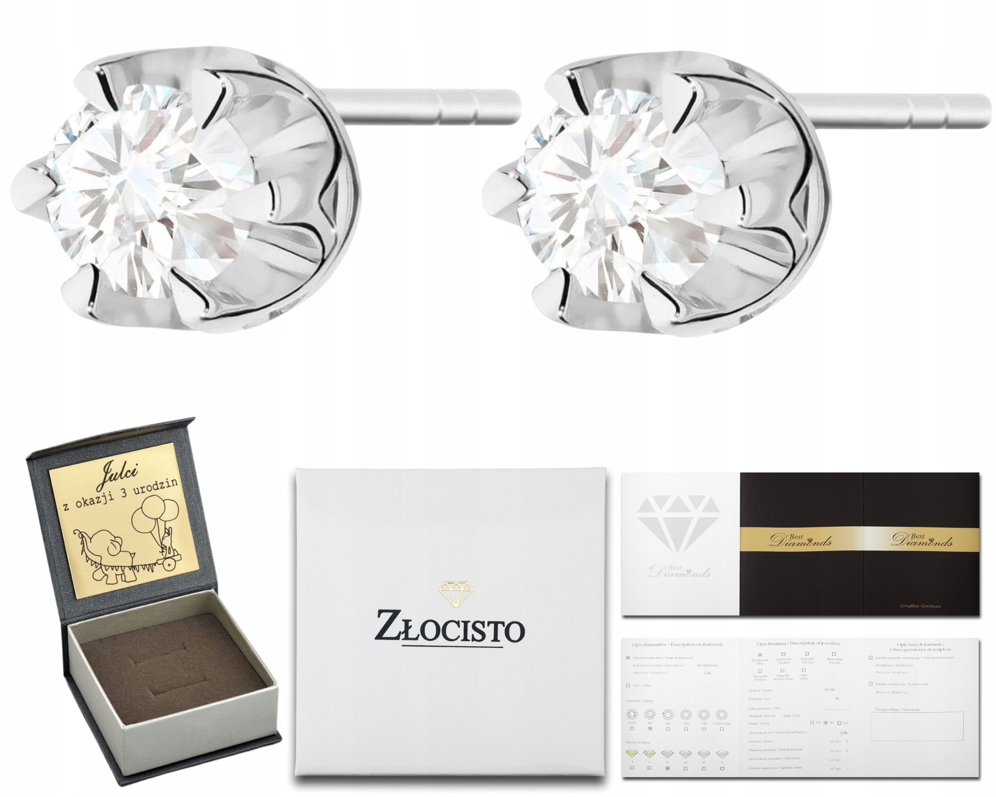 Bílé Zlato Náušnice S Brilianty, Zlatá Tyčinka 585