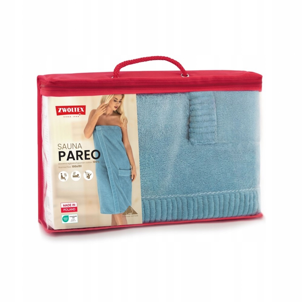 Ručník do Sauny na patentky pro ženy Pareo z Bavlny, Modrý S Kapsou