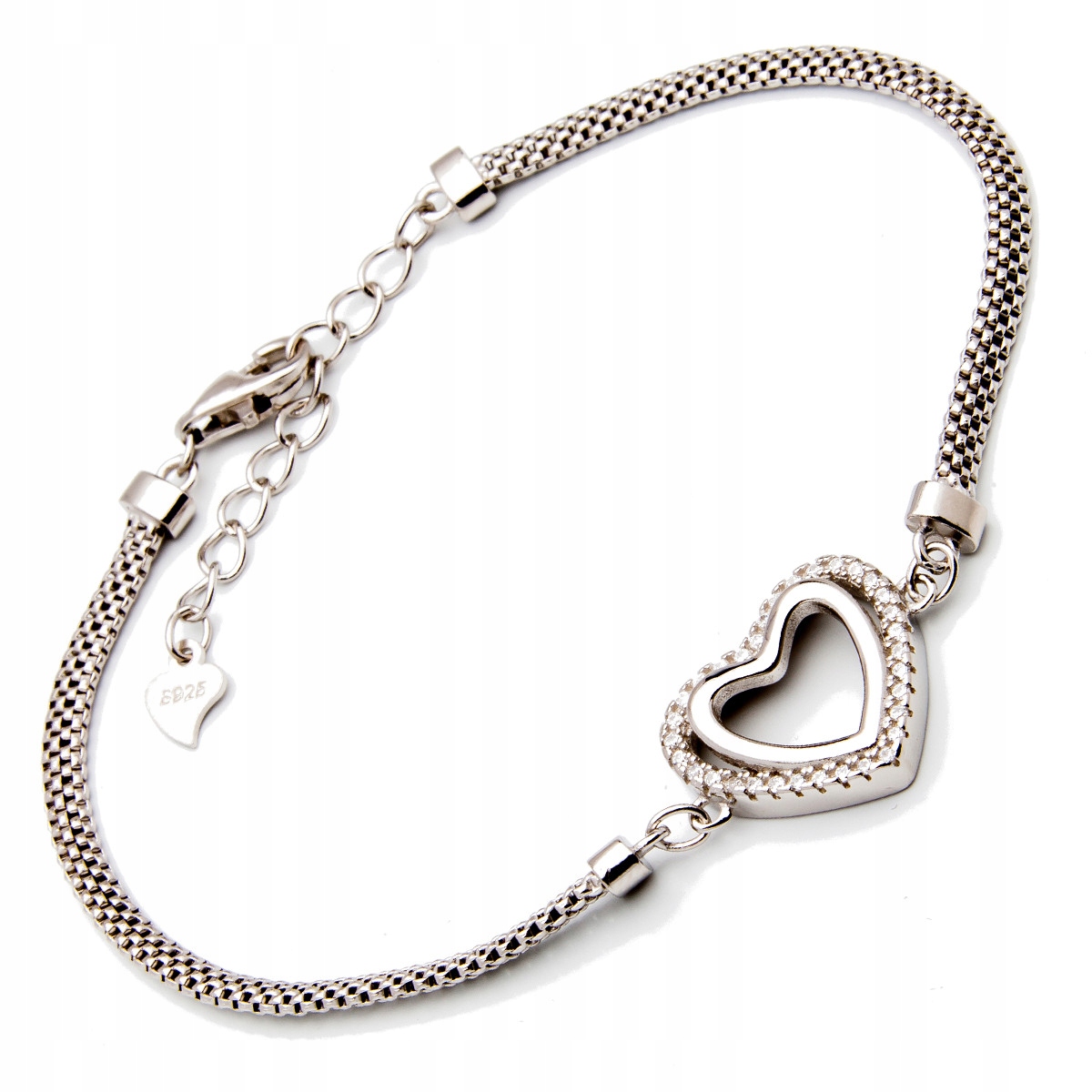 Stříbrný náramek 925 srdíčko srdce zirkony