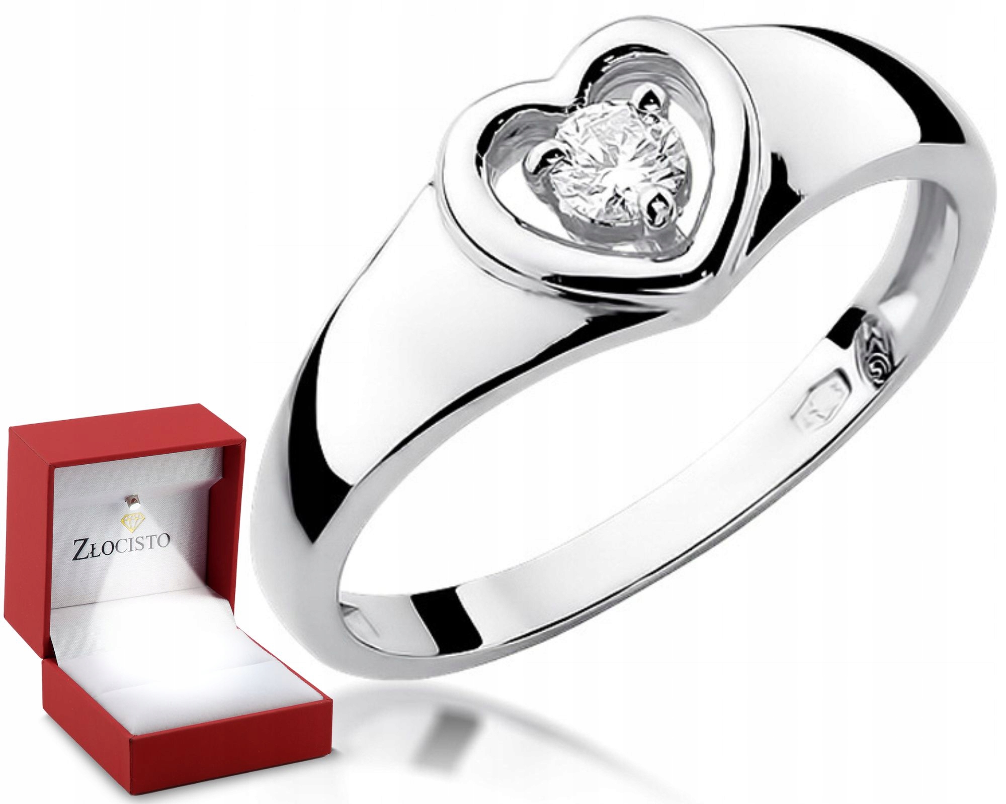 Bílý Prstýnek S Diamantem A Srdce, Dárek Gravírování Ryzost 585