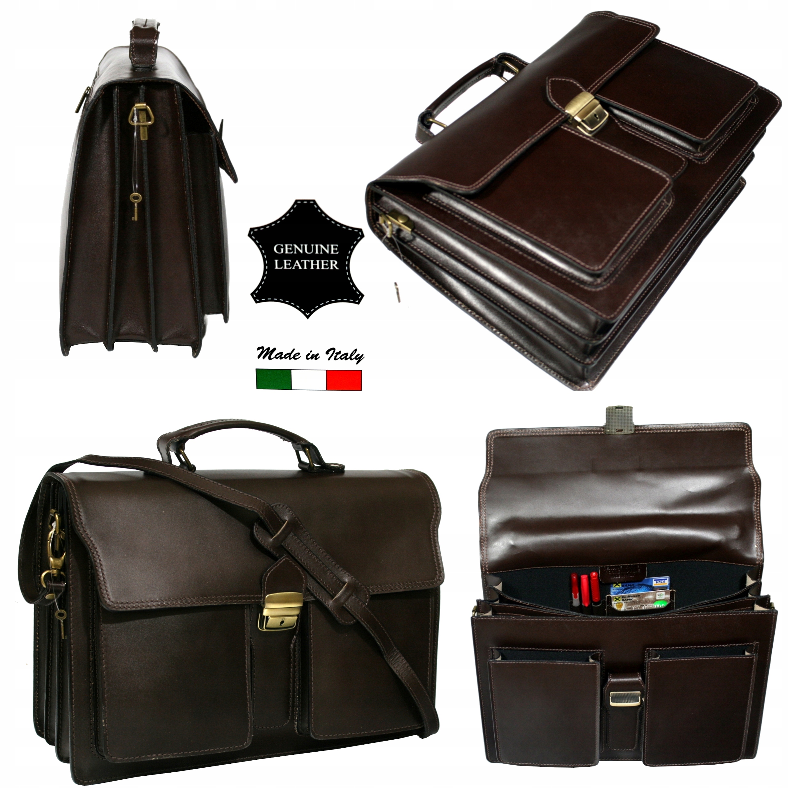 Kožená pánská italská aktovka 3 komory velká taška na notebook 15