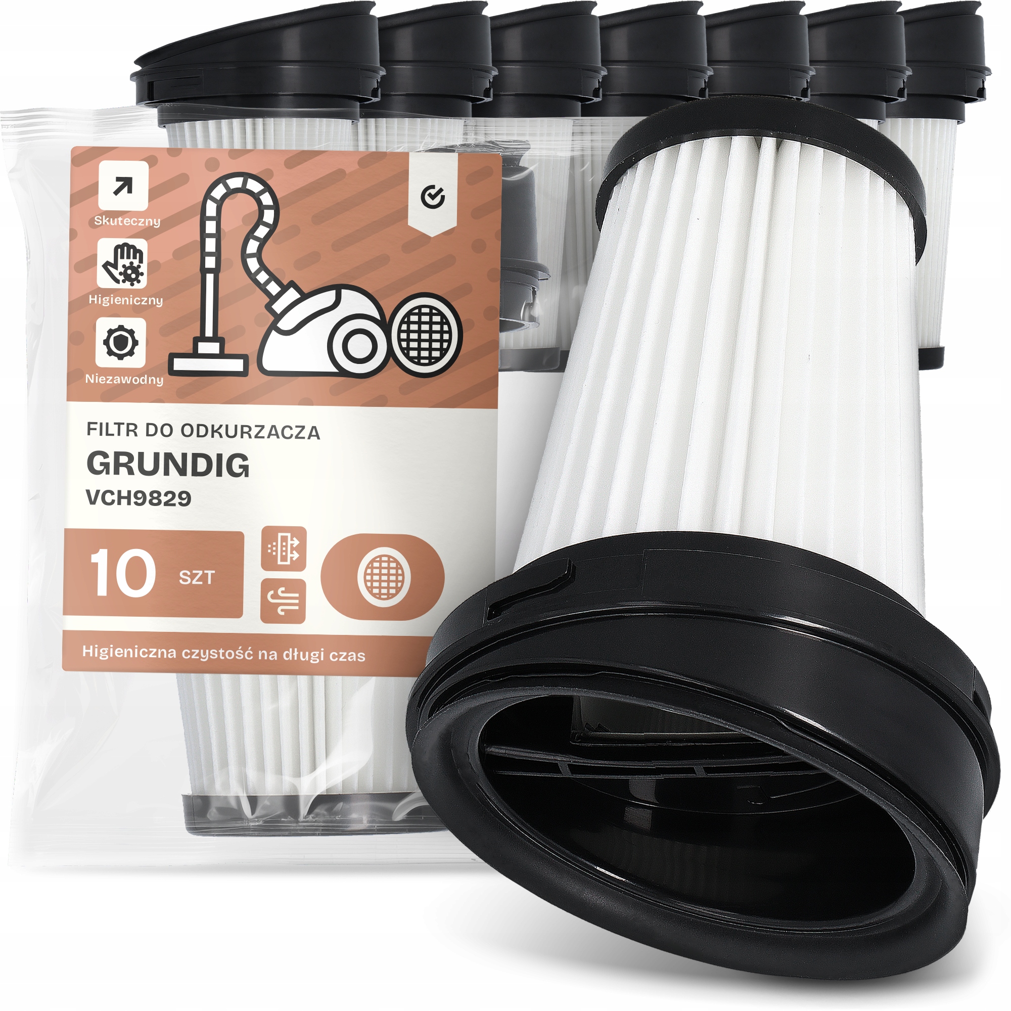 10 x Vzduchový Filtr pro vysavač Grundig VCH9829 Hepa Účinný Em-w