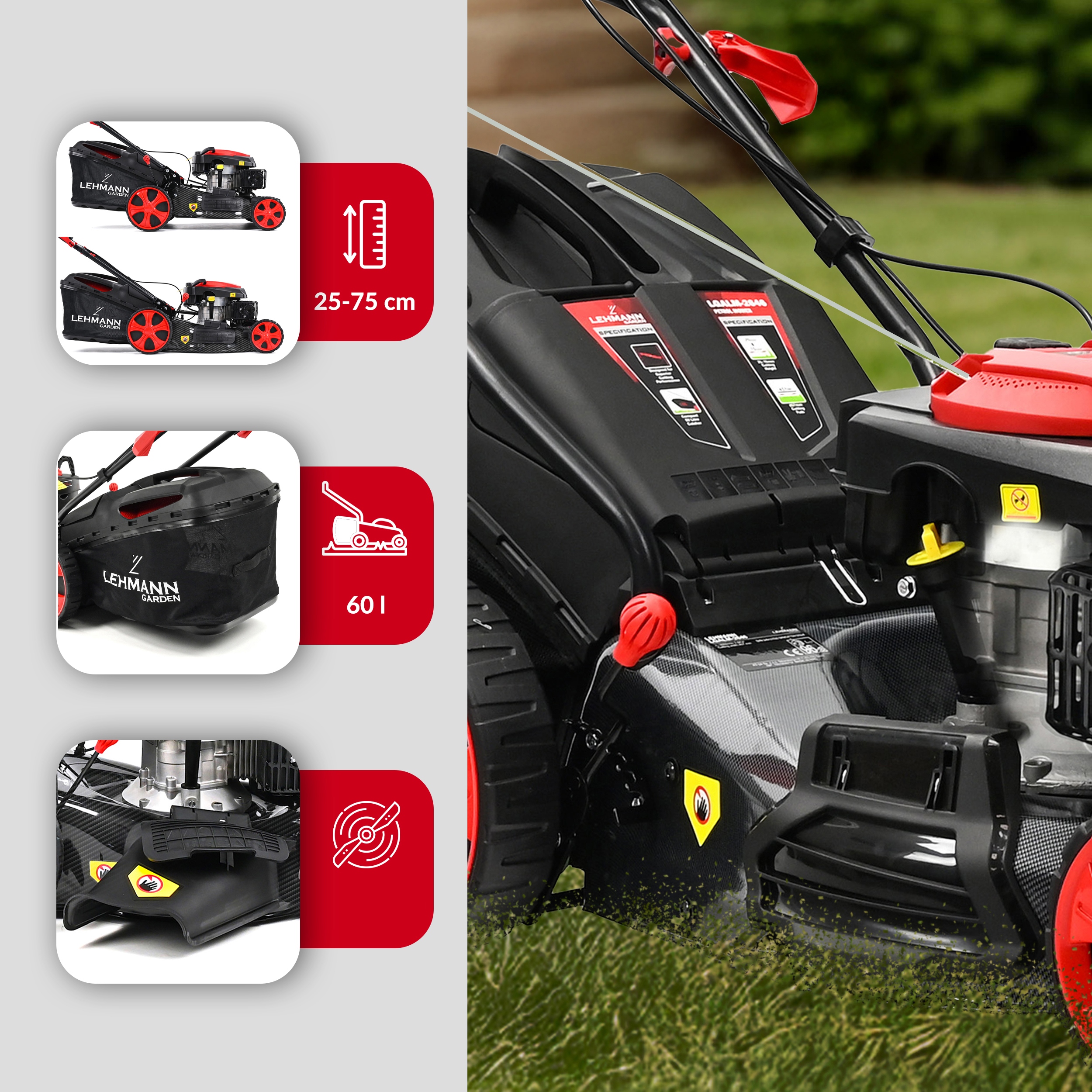 KOSIARKA SPALINOWA LEHMANN 53CM NAPĘD POTĘŻNA SILNIK 196CC MULCZOWANIE OLEJ Pojemność kosza 60 l