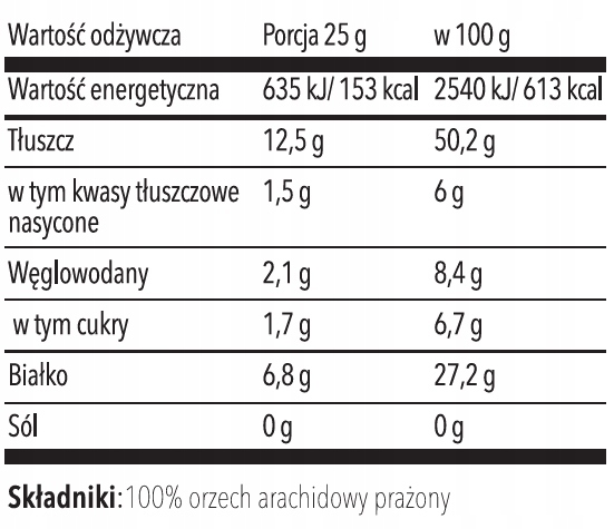 MASŁO ORZECHOWE 1kg CRUNCHY 100% PEANUT BUTTER Rodzaj masło