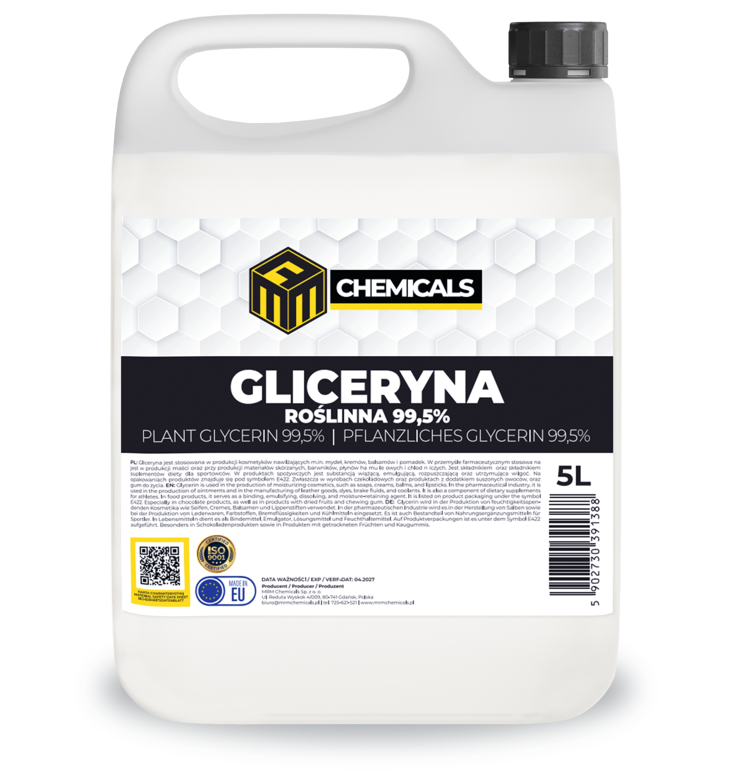 Gliceryna Roślinna 99,5% 5L – farmaceutyczna, kosmetyczna, do dezynfekcji