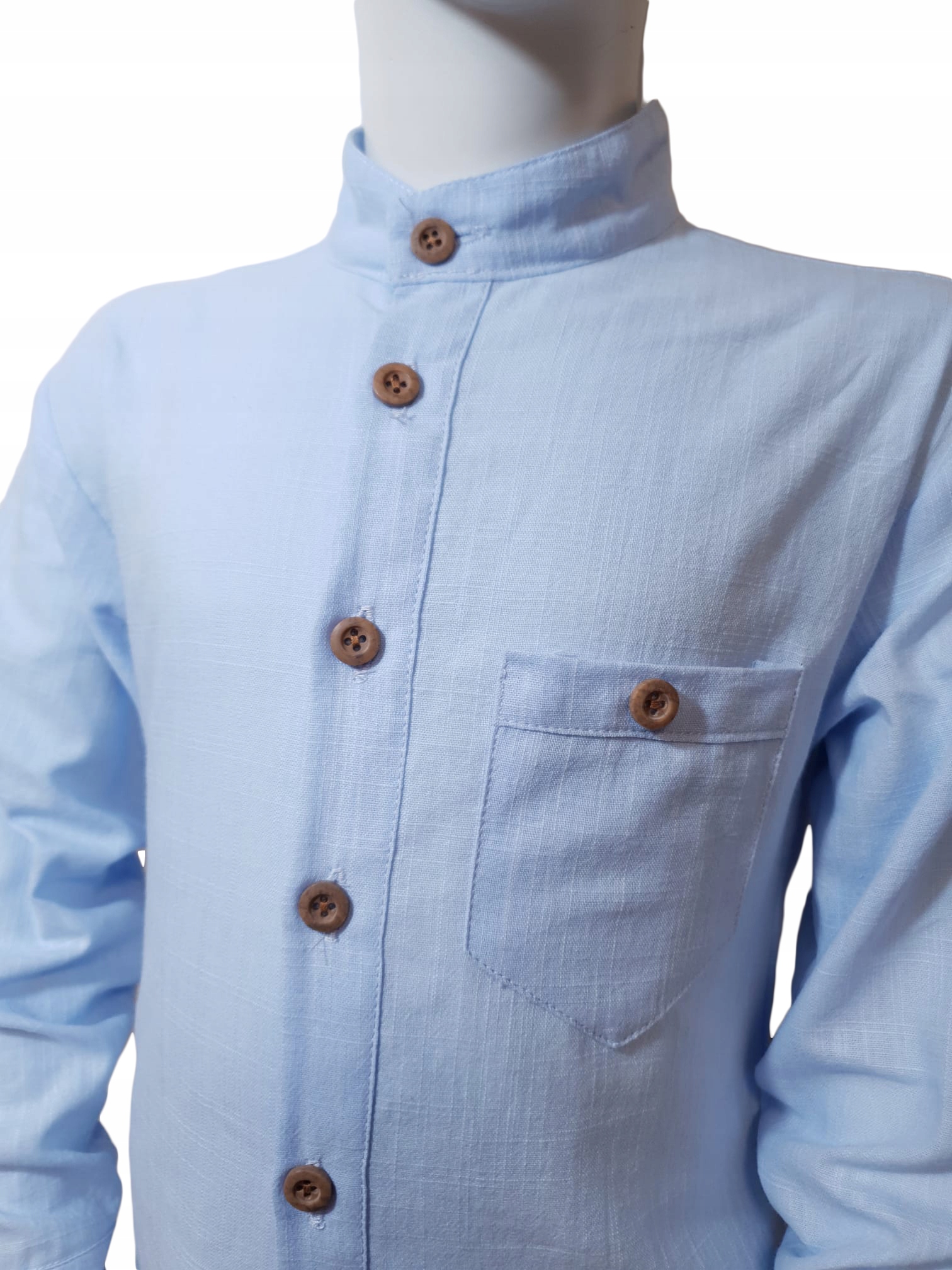 KOSZULA WIZYTOWA lniana CHŁOPIĘCA błękitna stójka Marka Inna marka