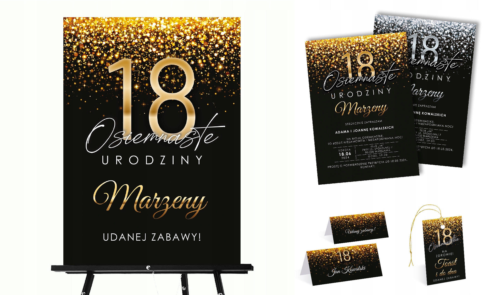 Plakat powitalny na urodziny, czarno-srebrny, 18 30 40 50 60 70 | 50x70 cm Długość 70 cm