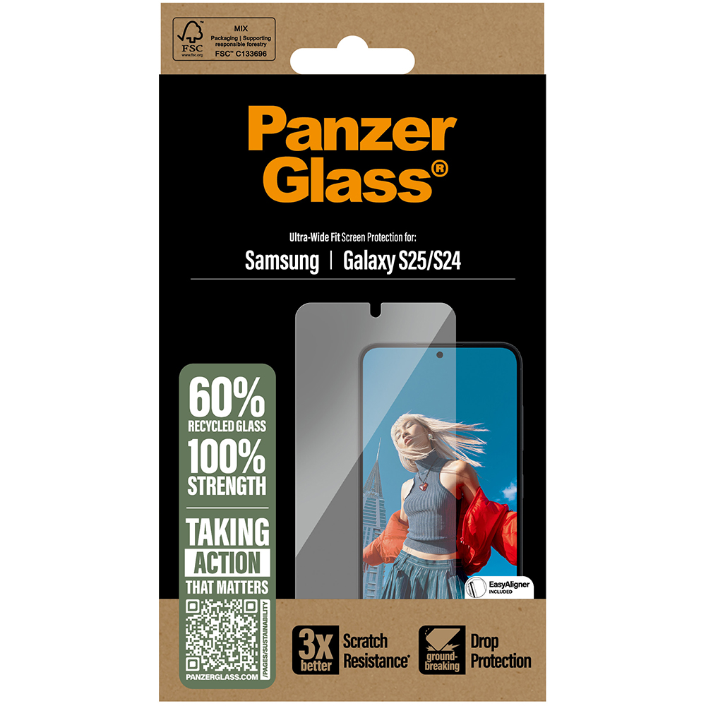 Tvrzené sklo pro Galaxy S25, PanzerGlass, sklo, ochrana displeje