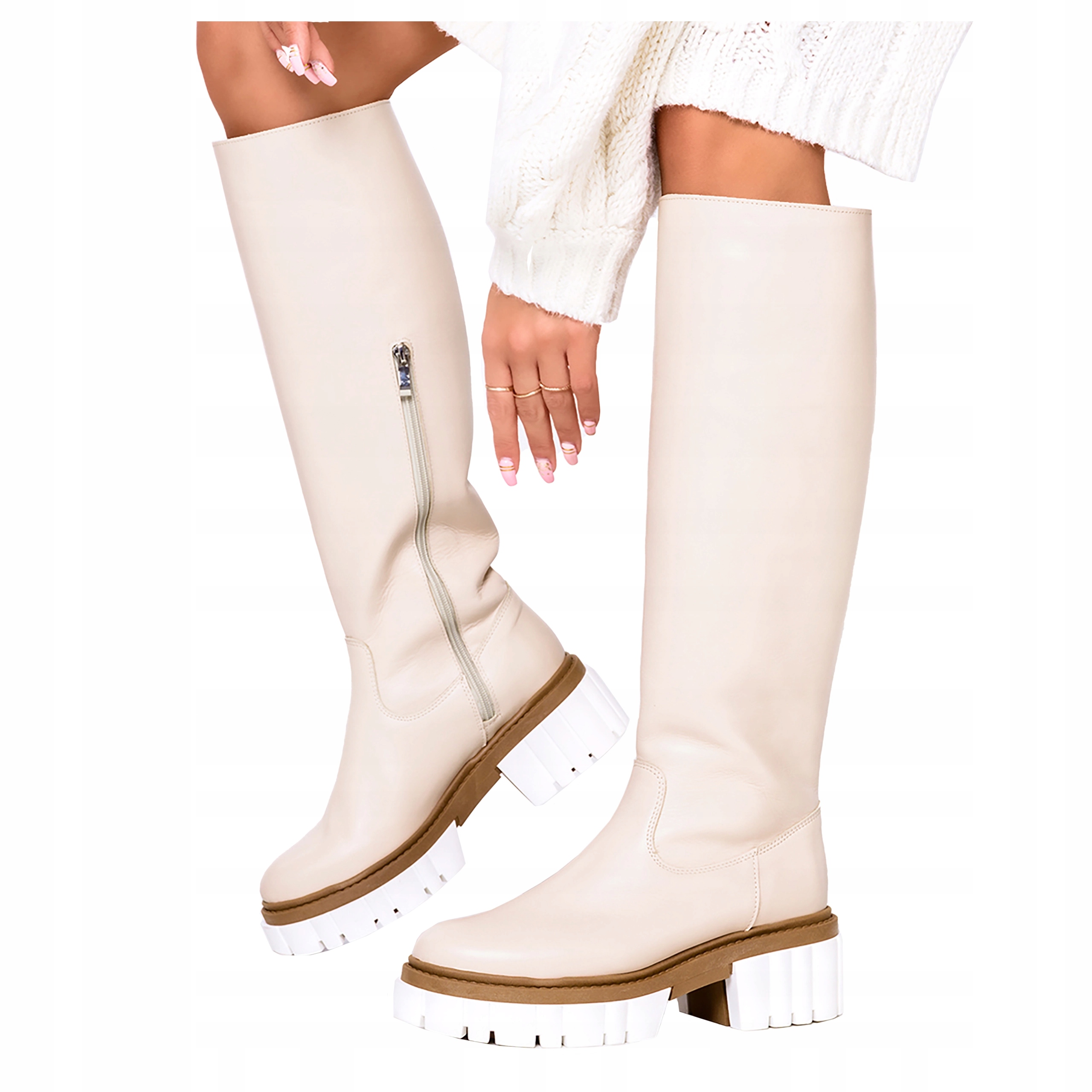 Kožené Kozačky Dámské Boty Na Silné Platformě Polský Výrobek vel. 40