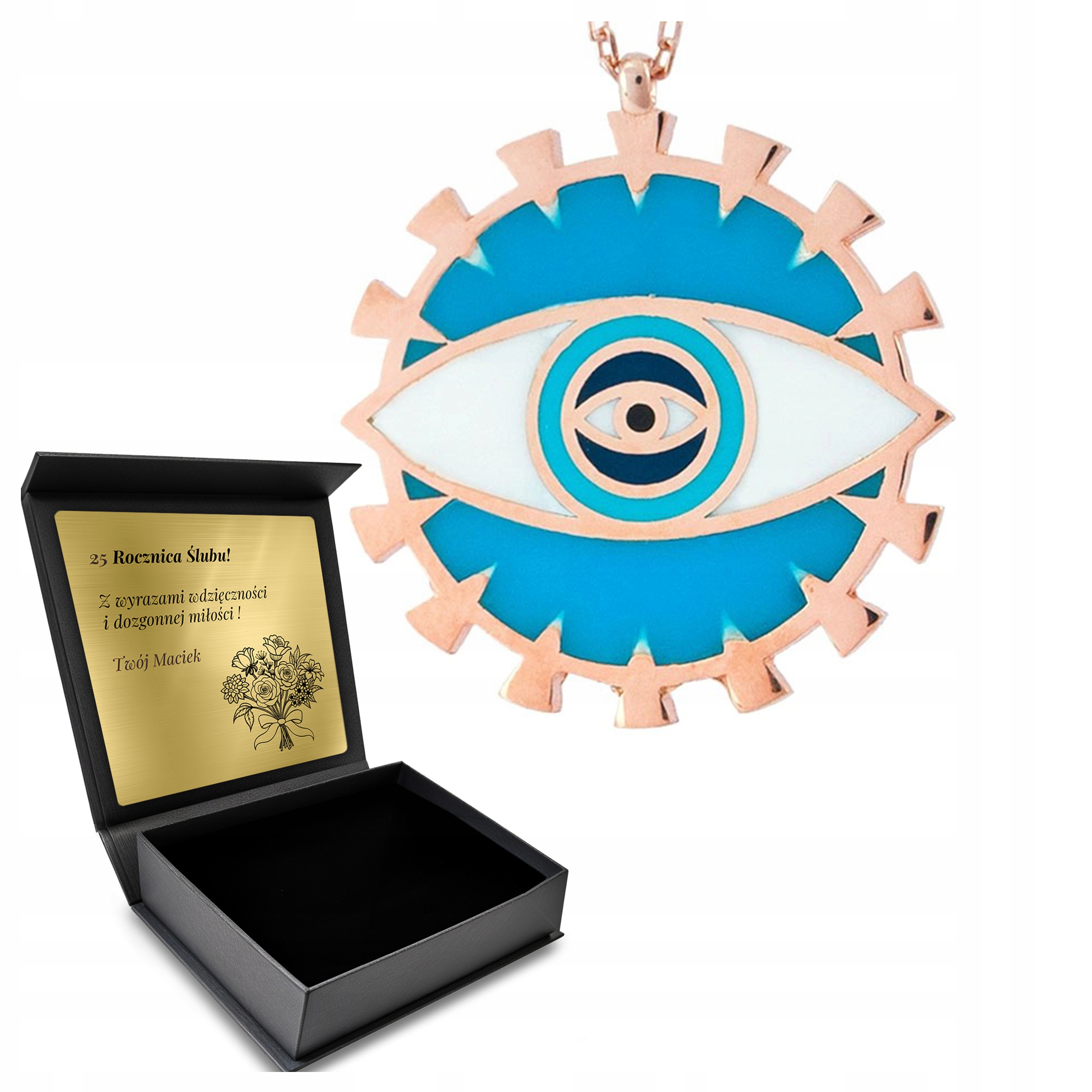 Růžově pozlacený náhrdelník s talismanem Oko proroka, Krabička Gravírování Bonus