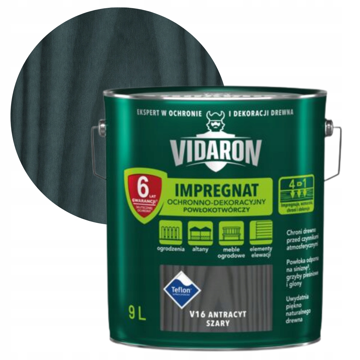 Vidaron Impregnat Do Drewna Powłokotwórczy 9L Antracyt Szary