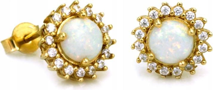 Zlaté náušnice 585, jemné kvítky s opálem pro módní 14letou ženu