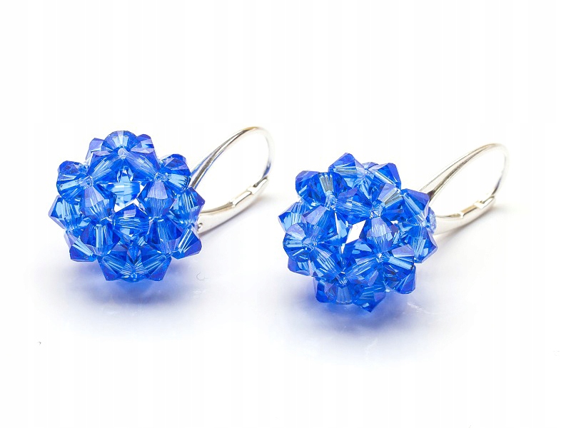 Stříbrné Náušnice 925 Kule 16 s krystalem Swarovski Sapph