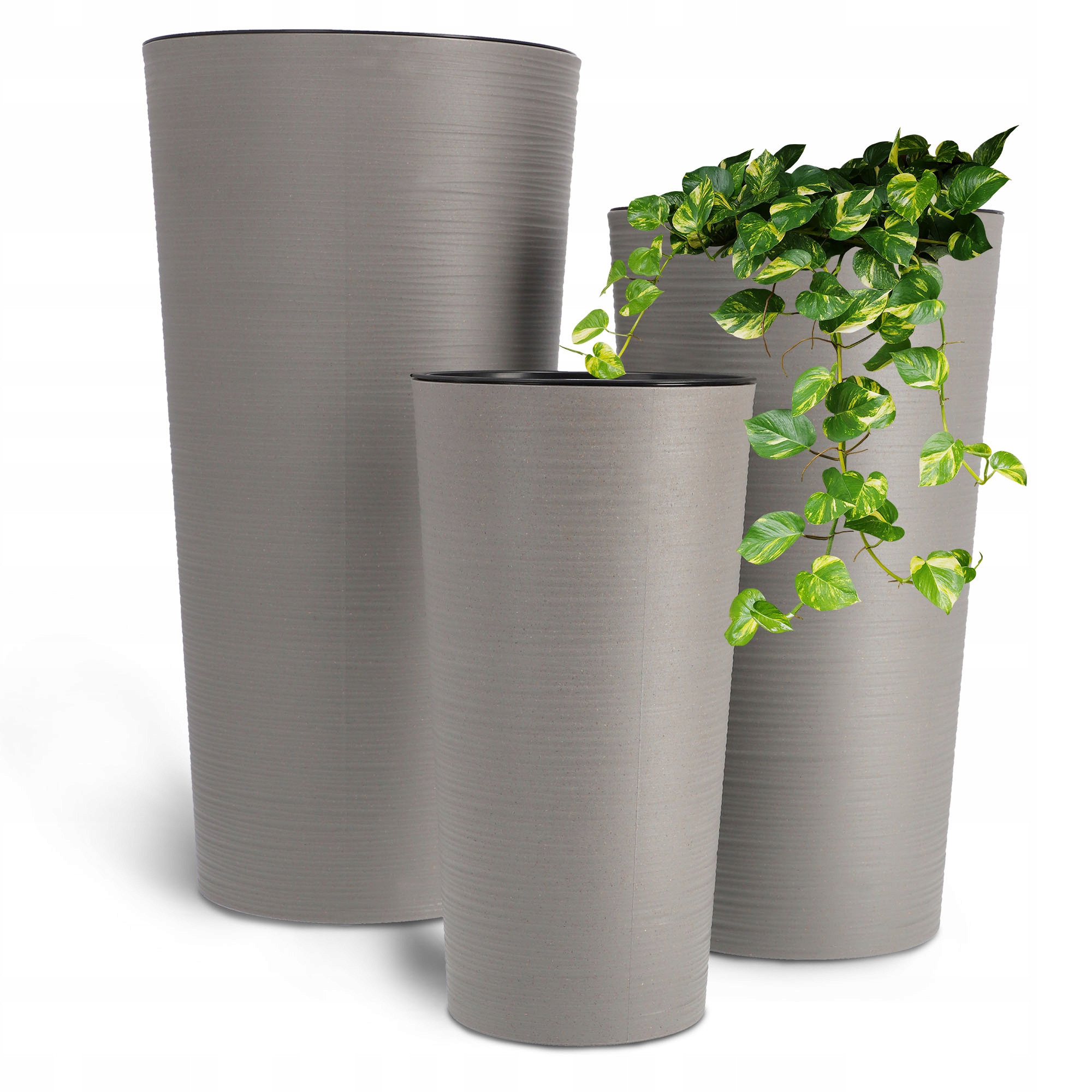 Zestaw 3szt Doniczka Donica Ogrodowa Wkład Wysoka Duża Szara 37+47+57 cm