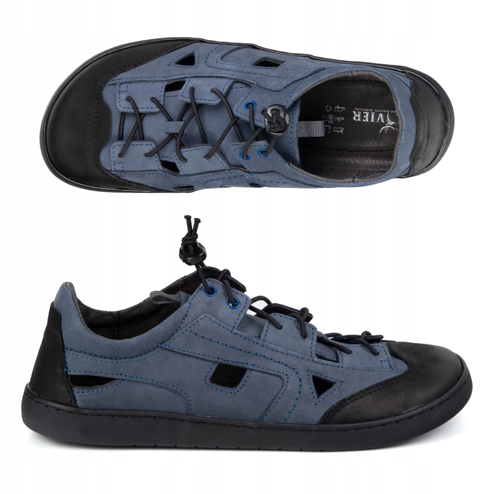 Pánské kožené barefoot boty Olivier 320KZ s ventilací, modré, velikost 46